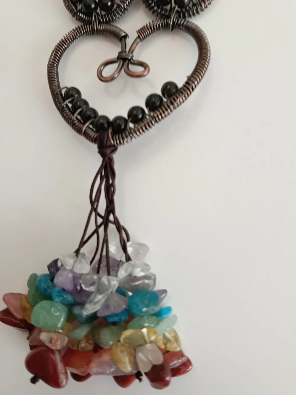 Handcrafted Multi-Color Beaded Heart & Owl Hanging Chakra Multi Gemstone
